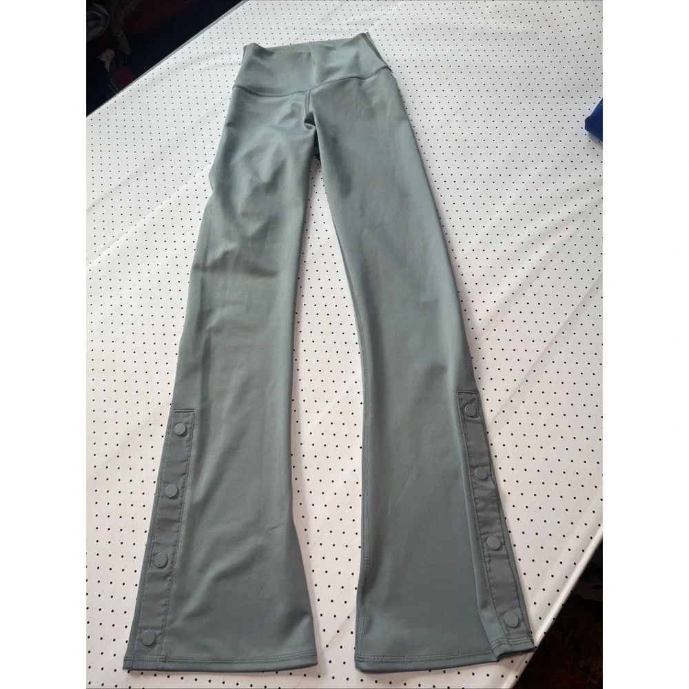 Alo High Waist Flare Leggings XXS Sage Gray Snap Hem Yoga Pants Women's